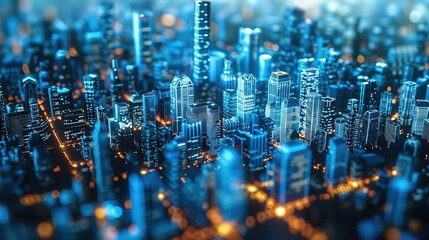 Aufkleber - Operational visual city modeling, 3d city, abstract patterns, infinity, micro glass, mystery, cyan blue, urbanization, gradient Light. Generative AI.