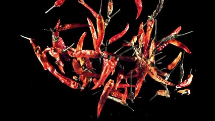 Sticker - Super slow motion dried chili peppers fly up and fall down. High quality FullHD footage