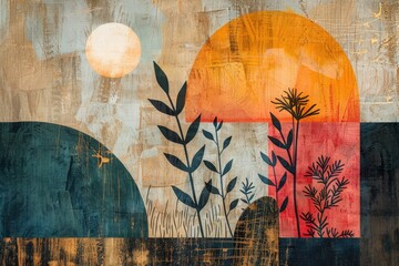 Poster - This mural showcases an abstract geometric design with bold colors and textured surfaces, evoking different feelings
