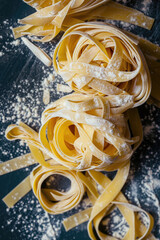 Canvas Print - Raw Nest of fresh linguine pasta homemade, top view
