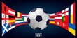 Concept of  football cup 2024. Design of a stylish football championship background. Vector realistic 3d ball and flags of all countries participating in the competition. Design element for cards, inv