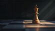 Crown shadow over a solitary pawn, dim light, side angle, silent potential, professional color grading,soft shadowns, clean sharp,clean sharp focus, digital photography, Hyper realistic