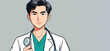 A cartoon doctor with a stethoscope, smiling and making a gesture with his hand