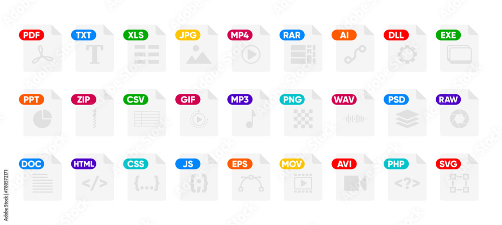 File Type icon set. Popular files format and document. Format and ...