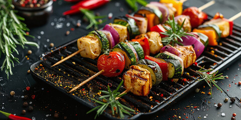 Wall Mural - Crunchy Skewers vegetables grill food. Spicy party