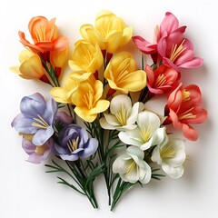 Wall Mural -  Different colors Freesia flowers bouquet on white background