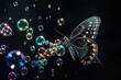 Abstract colorful butterfly landing on a soap bubble.