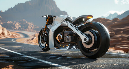 Sticker - a futuristic motorcycle is parked on the side of the road