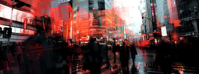 Wall Mural - a city street with people walking on it