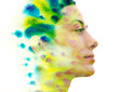 A young woman's profile combined with a colorful painting in paintography