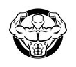 Sport icon muscular athlete on white background.