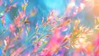 A close up of a bunch of pink flowers with some blue and yellow in the background, AI