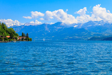 Sticker - View of the Annecy lake surrounded by beautiful mountains in Annecy, France