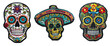 Mexico skull embroidered patch badge set on transparent background 