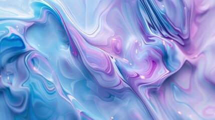 A closeup of swirling patterns in light blue and purple, resembling liquid marble textures, with fluid lines and delicate swirls creating an abstract background for design