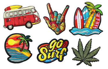 surf life patch badge set on transparent background