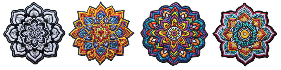 mandala, yoga, meditation embroidered patch badge set on transparent background