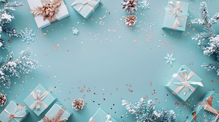 Wall Mural - A festive and Christmas-themed mobile wallpaper featuring scattered gift boxes in shades of turquoise, white, silver, and rose gold