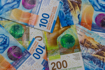 Wall Mural - Background of the swiss francs banknotes