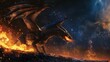 The night sky alights as a dragon, mythical in its majesty, breathes flame into the air, its scaled wings casting tales of magic across the lands low noise