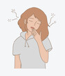 Bored woman yawning. Sleepy girl covering mouth by hand with eyes closed.  Hand drawn flat cartoon character vector illustration.