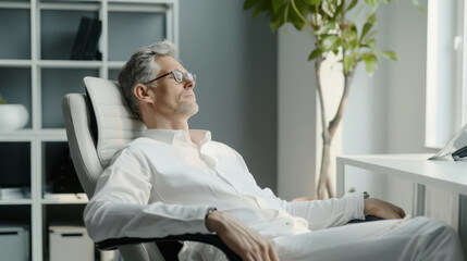 Wall Mural - Tired and stressed out senior manager sleeping in his chair