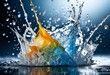 illustration, high speed frozen water splash capture, liquid, droplet, motion, freeze, still, clear, dynamic, detail, closeup, macro, isolated, wet, freshness, purity