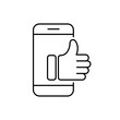 Thumb up from smartphone screen line icon. Editable stroke