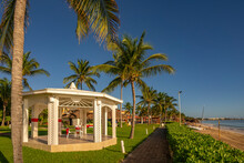 View Of Hotel Wedding Bandstand And Beach Near Puerto Morelos, Caribbean Coast, Yucatan Peninsula, Mexico