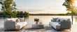 Serene Lakeside Retreat with Wooden Dock and Adirondack Chairs, Ideal for Sunset Relaxation and Scenic Nature Escapes in Canada