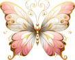 Luxury white pink gold butterfly drawing clipart, golden butterfly luxury style, flower, floral