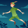 Lovely careless boy in green oufit flying in the sky