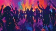 Dynamic vector artwork depicting people dancing and celebrating at a vibrant party.