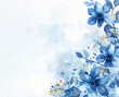 Watercolor Gold and Blue Floral Background with Copy Space