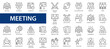 Meeting line icon set. Conference, classroom, containing seminar, team, work, classroom outline collection.