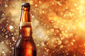 Poster - Closeup of a cold beer bottle. Cold craft beer. Background image. Created with Generative AI technology.