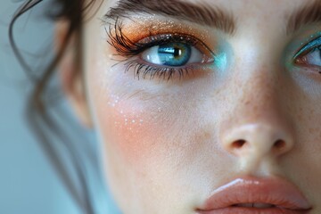 Poster - The image features a soft, blurry combination of blue and peach, creating an abstract background