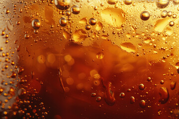 Poster - Water drops on a beer glass. Closeup of a beer glass. Fresh beer. Cold craft beer. Background image. Created with Generative AI technology.