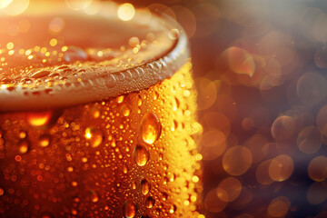 Poster - Closeup of a beer glass. Fresh beer. Cold craft beer. Background image. Created with Generative AI technology.