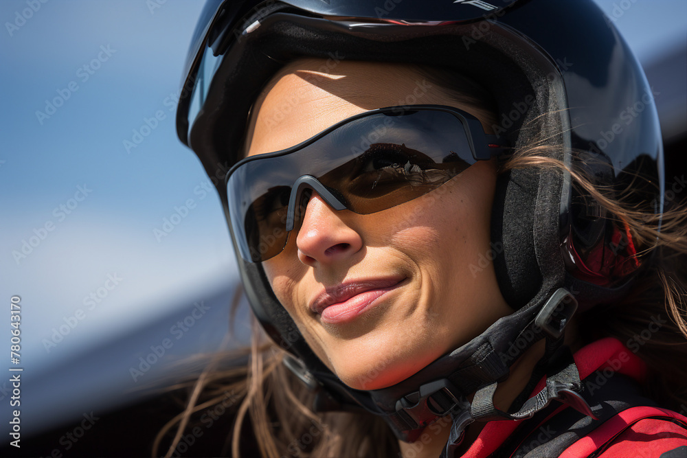 Portrait of skydiver jumping out of plane adventure adrenaline concept