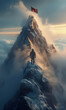 © IBEX.Media - Climber looking at mountain top were is a flag, goals and achievement concepts