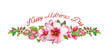 Happy Mother's day text and flowers isolated on white background.