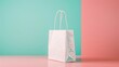 © doraclub - Crisp white paper shopping bag on dual-toned background, minimalistic retail and fashion concept