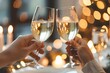 Elegant Hands Toasting Champagne Glasses at a New Years Eve Party