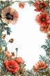 Poppies, A vibrant frame of red poppies, with their papery petals and striking black centers , Floral Borders and Frame Illustrations