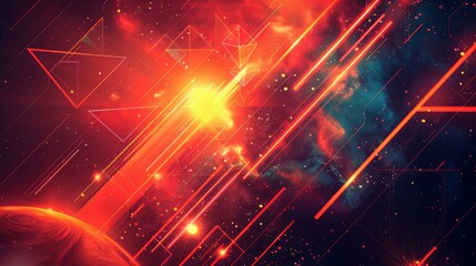 Wall Mural - A colorful abstract background featuring a neon laser and geometric shapes