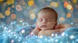 Serenely Sleeping Newborn Enveloped in Shimmering Iridescent Bubbles - A Magical Moment of Tranquility and Wonder