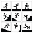 Pictograms represent performing acrobatics with roller skates. Icons of extreme adrenaline sport.