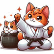 cute cartoon cat in kimono trainig karate and taekwondo
