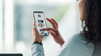 Aufkleber - phone, screen and hands of woman with food order on website with scroll, choice and decision. mobile